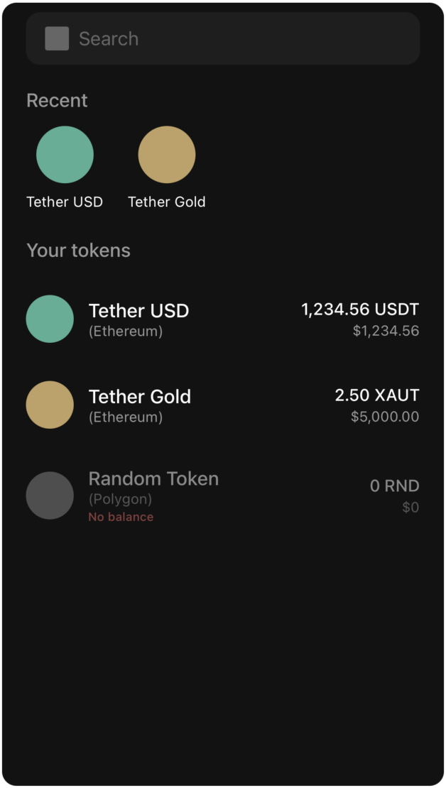 Asset Selector - dark theme